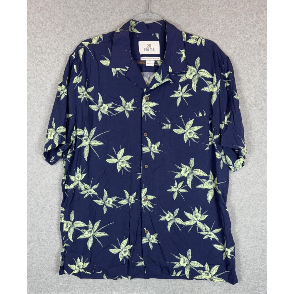 28 Palms Shirt Mens Large Blue Floral Hawaiian Button Up‎ Short Sleeve Tropical